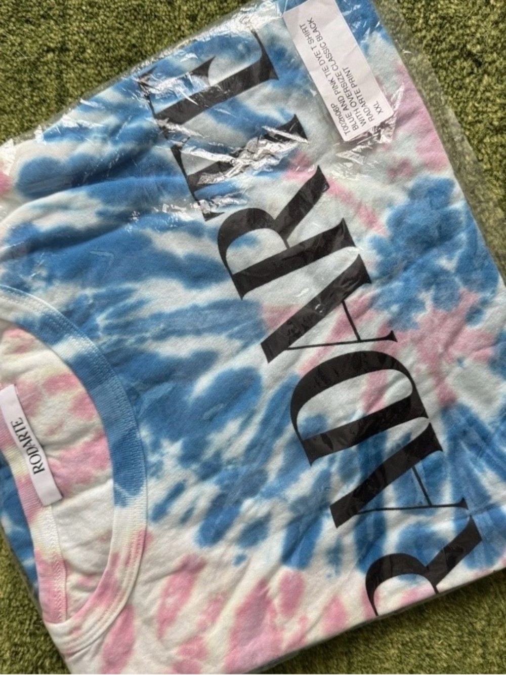 Rodarte Pink & Blue Tie-Dye Logo Tee designer tee shirt brand new size XXL nwt